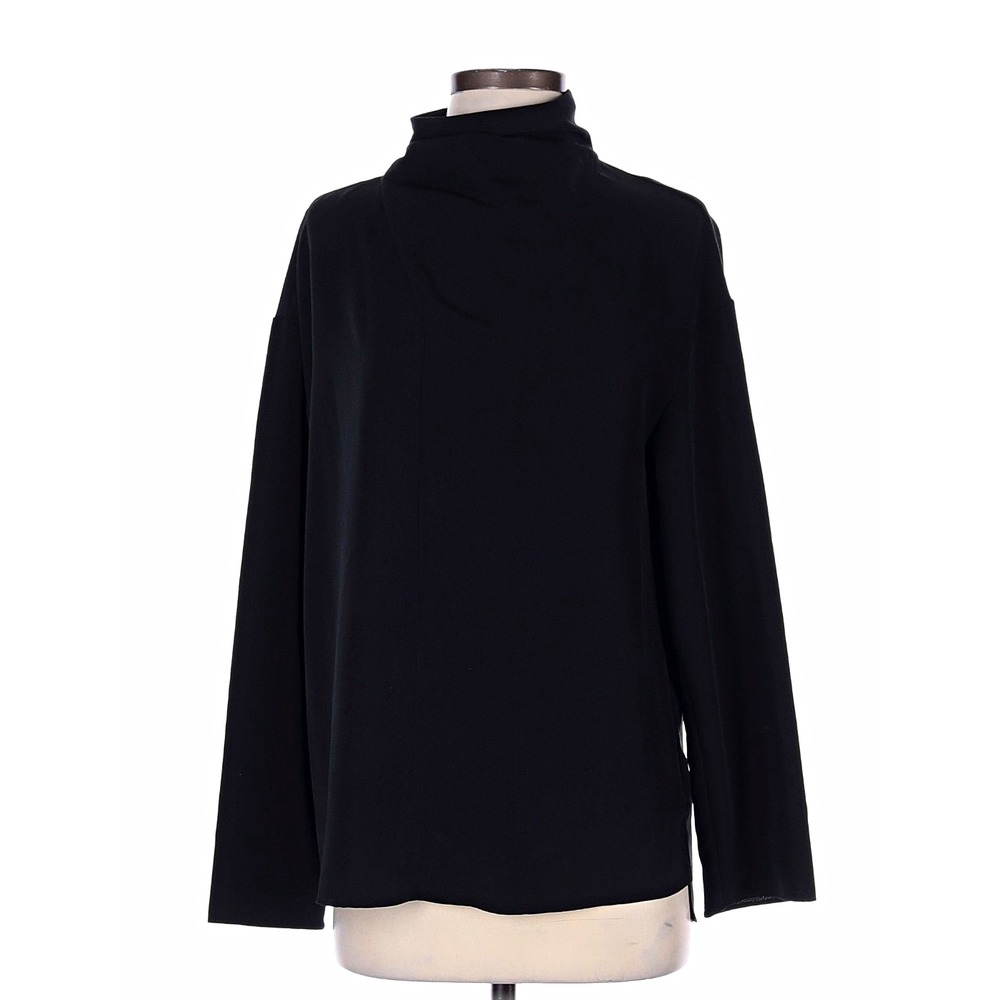 Halston Womens Black Solid Mock Neck Long Sleeve Pullover Top Size M